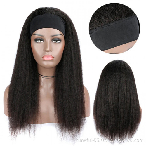 Headband Wig Virgin Brazilian Cuticle Aligned Human Hair 40 Inch Colorful Wig ,Headband Kinky Ponytail Human Hair Wig